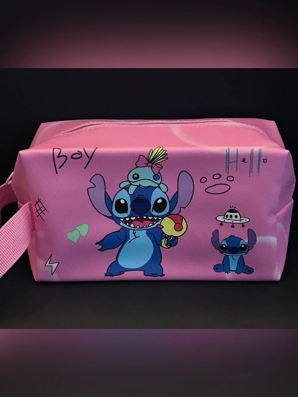 Stitch Pink and Blue Design Zipper School Supplies or Cosmetic Pouch Zip Bag